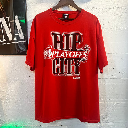 Y2K 2009 Portland Trailblazers 'Rip City' Playoffs T-Shirt - Size 2XL - Red/Black/White