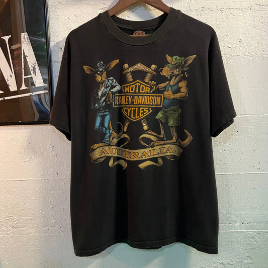 Vintage 90’s Australia Harley Davidson ‘Mc Gregor Motors’ Single Stitch T-Shirt - Size Large - Made In Australia - Black/Multicolor