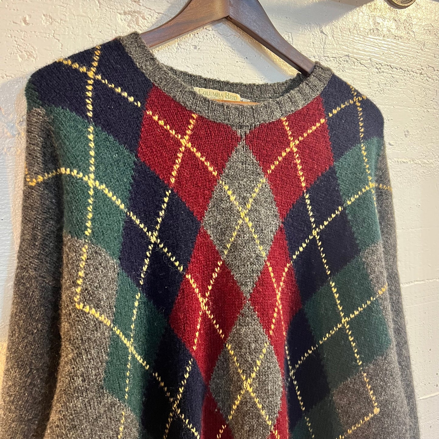 Vintage 90's Columbia Reid Argyle Knit Wool Sweater - Size XL - Made In Scotland