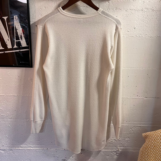 True Vintage 1970's J.E. Morgan Arctex Waffle Knit Thermal Long Sleeve Shirt - Size Large - Made In USA - White
