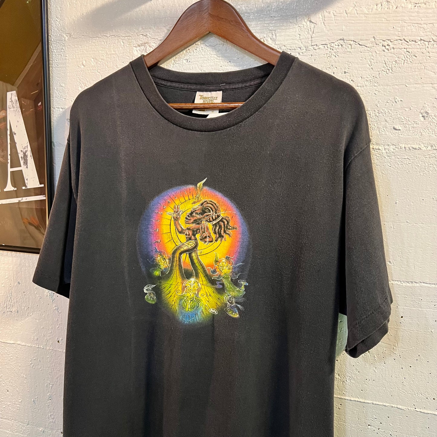 Vintage 90's Rare Pig Pen Psychedelic Alien Single Stitch Rave T-Shirt - Size XL - Made In USA - Faded Black