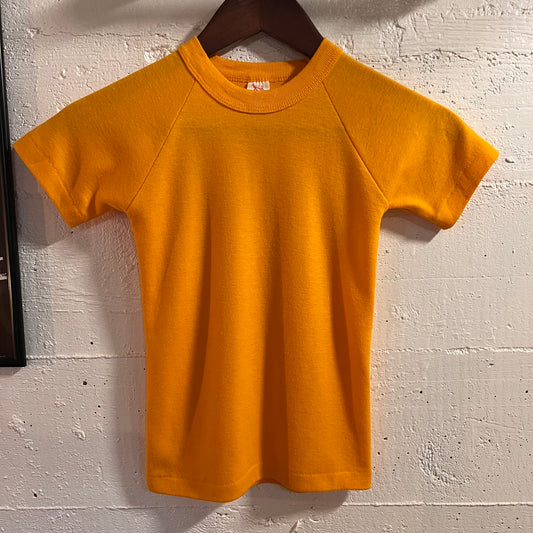 True Vintage 1970's Buster Brown 50/50 Blend Raglan Sleeve Baby Tee - Size XS - Golden/Yellow - Made In USA