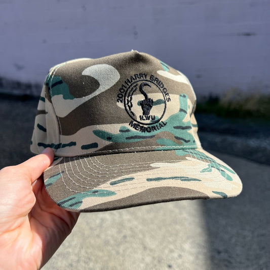 Vintage 2001 ILWU Astoria, Oregon Woodland Camo Snapback Hat - O/S - Olive Drab/Brown/Tan