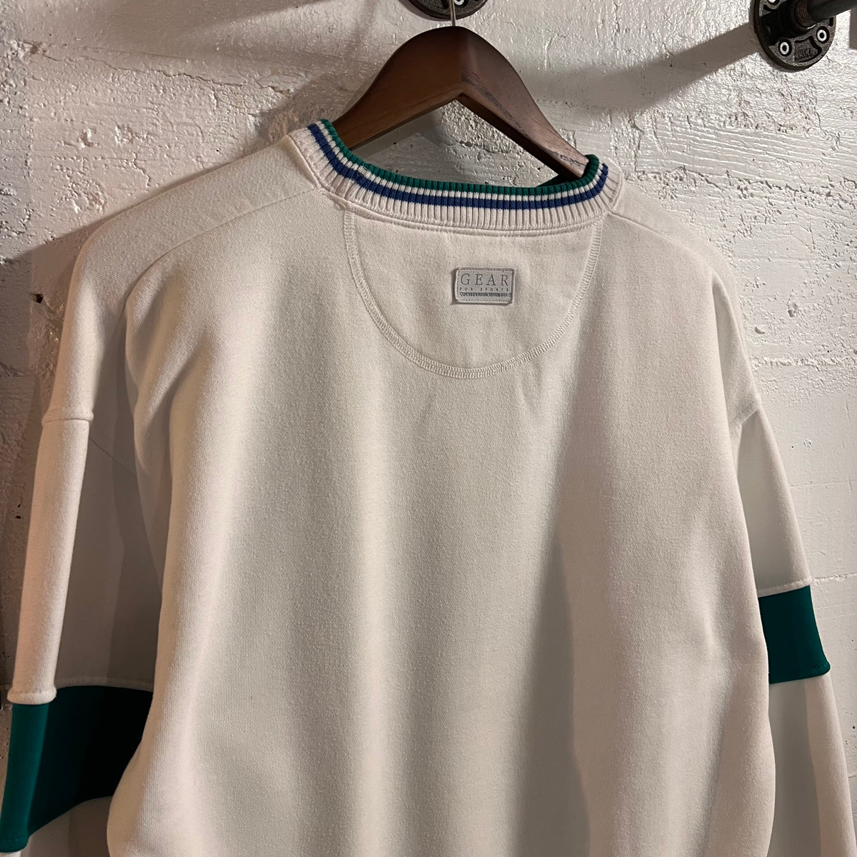 Vintage 80’s/90’s Garmisch, Germany Puff Print Jacquard Collar Crewneck Sweatshirt - Size Small - White/Navy/Kelly Green