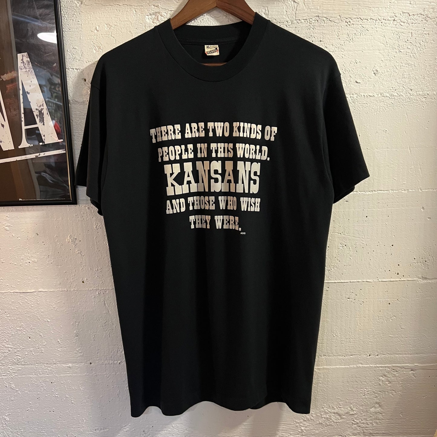 Vintage 80’s Funny Kansas Graphic Single Stitch T-Shirt - Size XL - Made In USA - Black/White