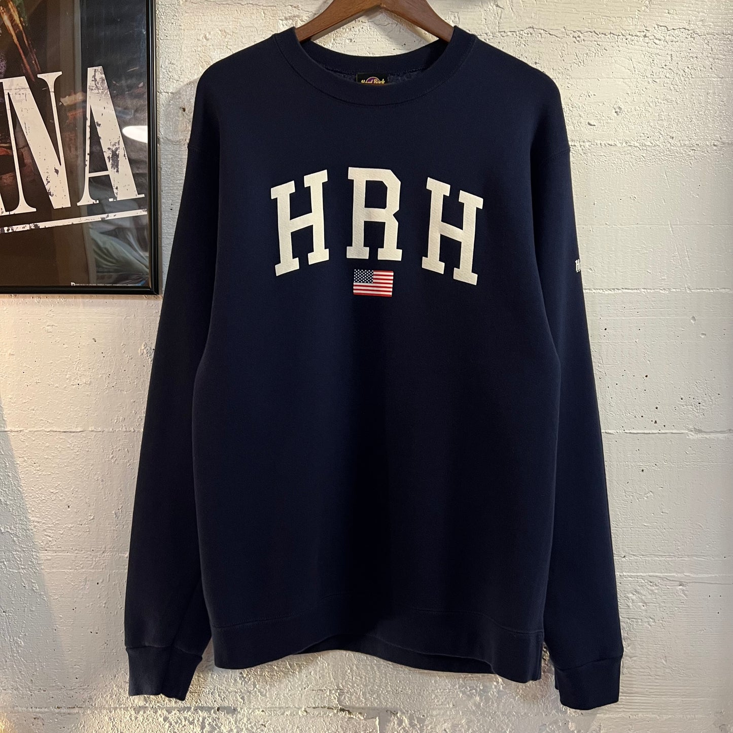 Vintage 90’s Hard Rock Hotel Las Vegas Crewneck Sweatshirt - Size Large - Made In USA - Navy/White