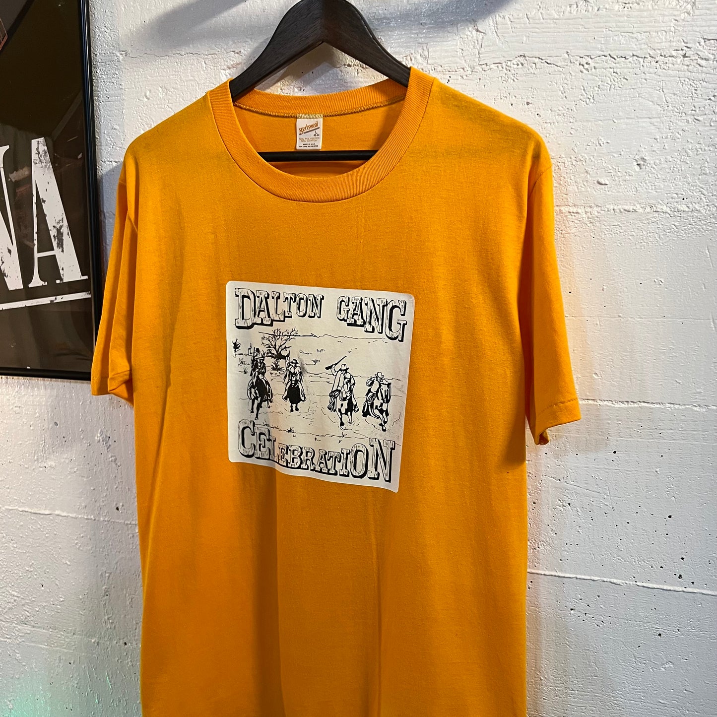 Vintage 1980's Single Stitch Sportswear 'Dalton Gang' T-Shirt - Size Large - Made In USA - Goldenrod