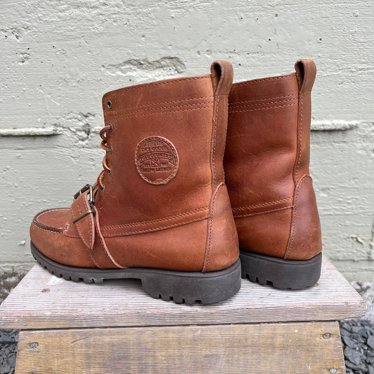 Vintage 90's Ralph Lauren Polo Country 'Ranger' Lace Up Leather Moc Toe Boots - Size 9M/10.5W - Brown Leather
