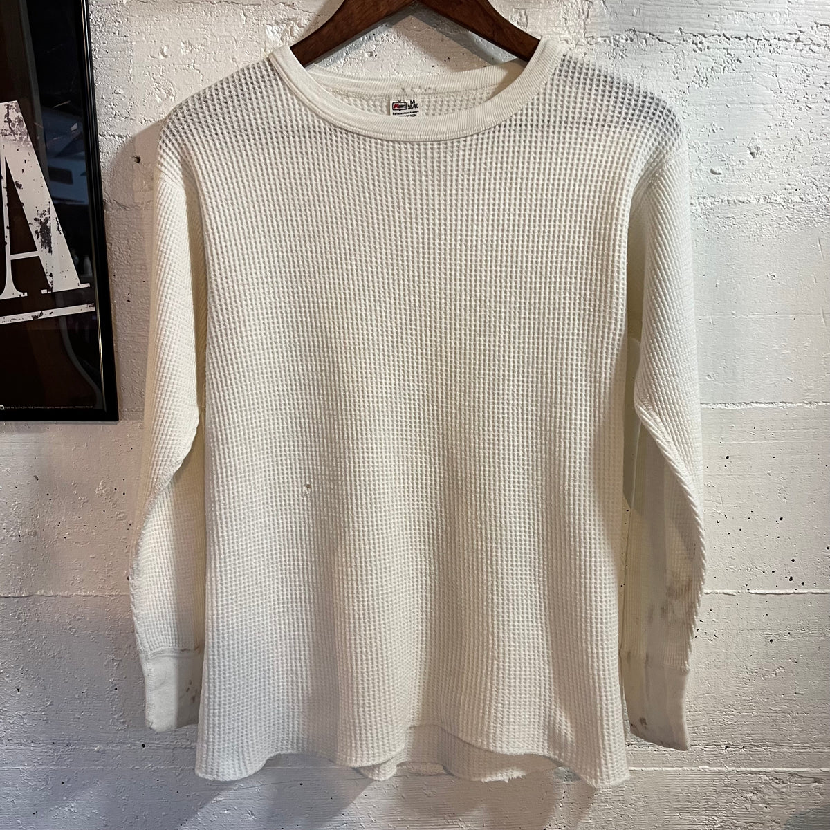 Vintage 60’s/70’s Distressed Kmart Waffle Knit Long Sleeve Shirt - Size Medium - Made In USA - White