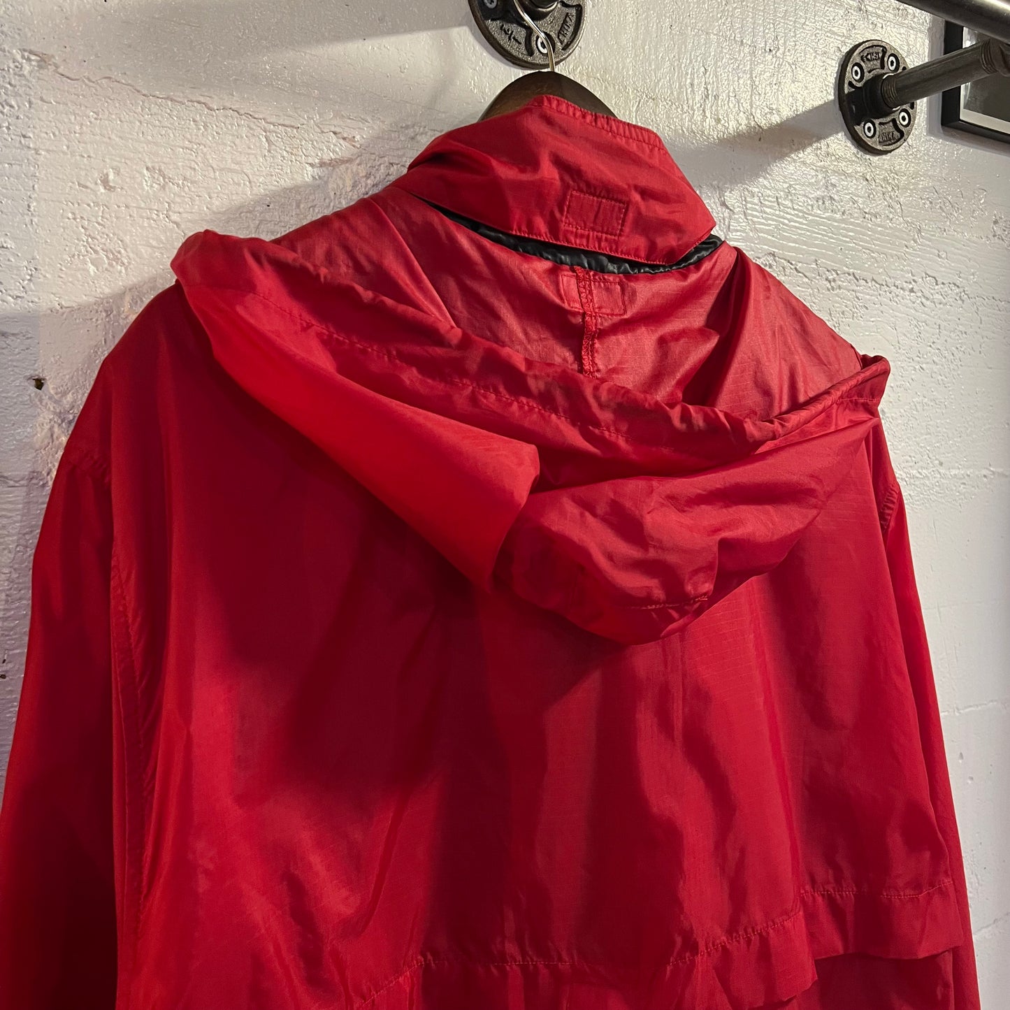 Vintage 90's Eddie Bauer Ebtek Nylon Hooded Windbreaker Jacket - Size Large - Red/Black