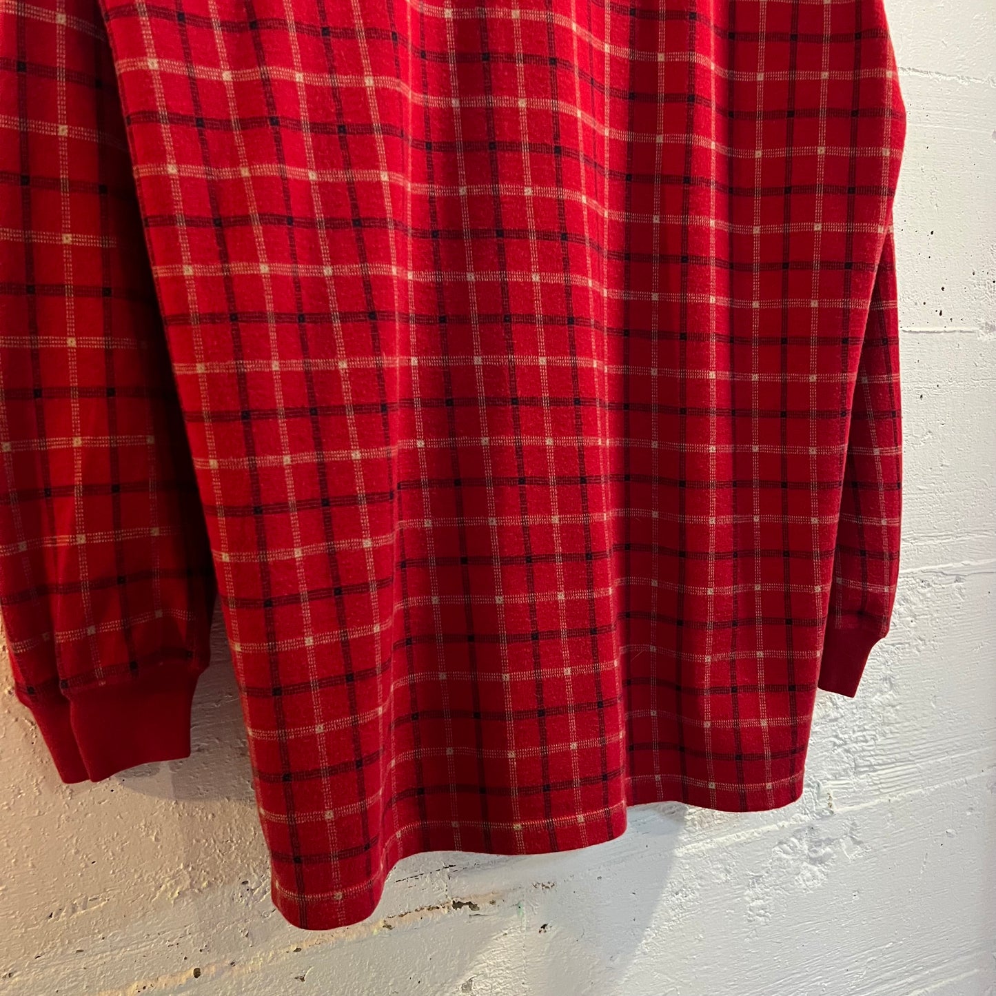 Vintage 90's Chaps Ralph Lauren Plaid Henley Collar Thermal Shirt - Size Medium - Red/Navy/White
