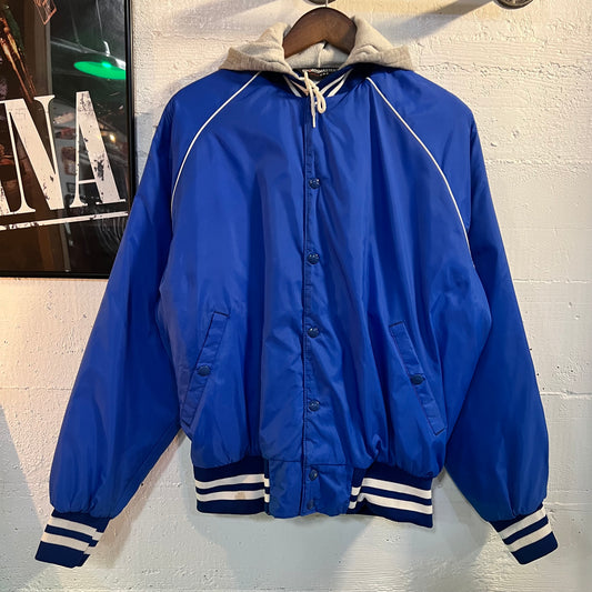 Vintage Sportsmaster Layered Hoodie Windbreaker Jacket - Size Large - Made In USA - Blue/White/Heather Grey