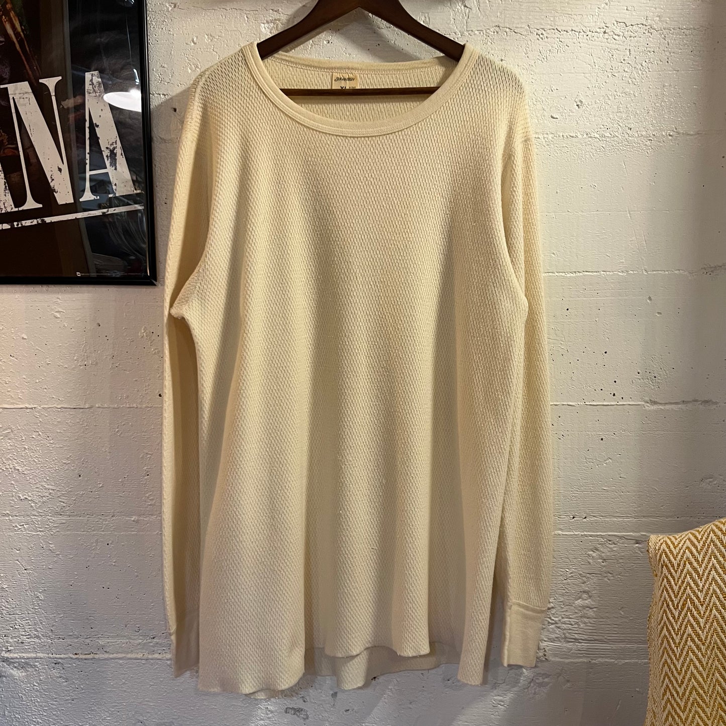Vintage 1980s St. Johns Bay JCPenney Waffle Knit Long Sleeve  Cotton Thermal Shirt - Size XL - Made In USA - Off-White/Cream
