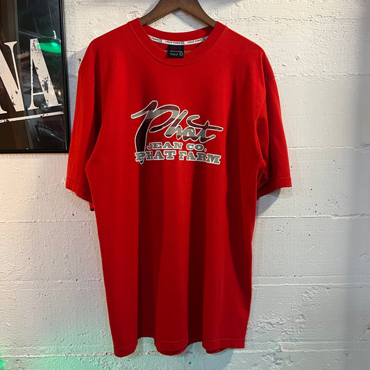 Vintage 90's Phat Farm Jean Co. Spellout T-Shirt - Size Large - Made In USA - Red
