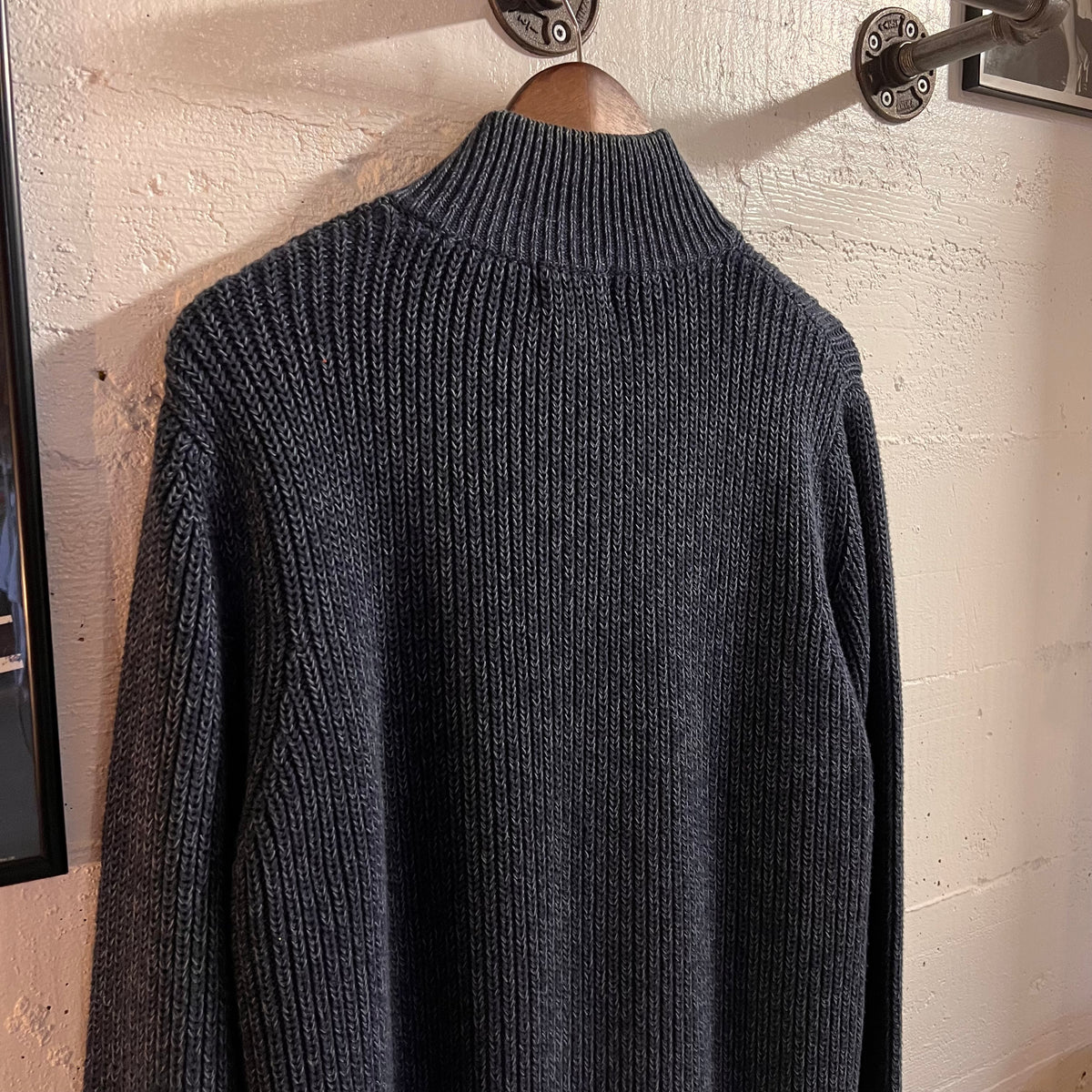 Vintage 2000’s L.L.Bean Heavyweight Full-Zip Mock Neck Ribbed Knit Sweater - Size Medium - Navy