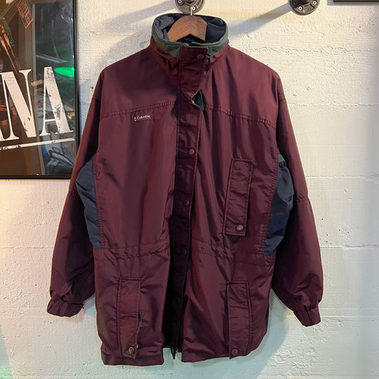 Vintage 90's Columbia Sportswear Women's Long's Peak Hooded Rain Jacket - Size Medium - Maroon/Teal/Navy