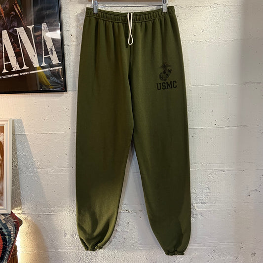 Vintage USMC Marines PT Sweatpants - Size Medium - Made In USA - Olive Green