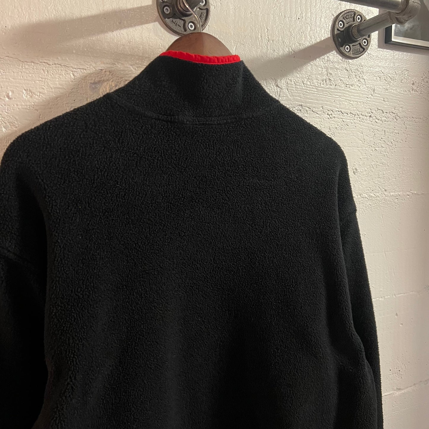 Vintage 80’s Woolrich Quarter Buttoned Fleece Pullover Jacket - Size Medium - Made In USA - Black/Red