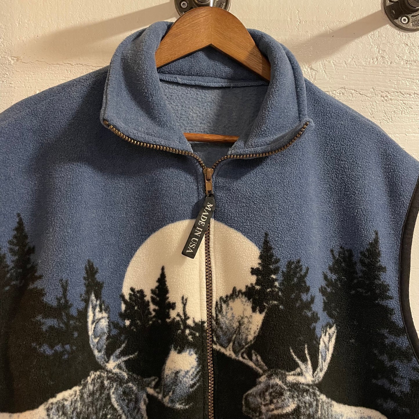 Vintage 90's All Over Print Moonlight Moose Fleece Zip-Up Vest - Size Large - Made In USA