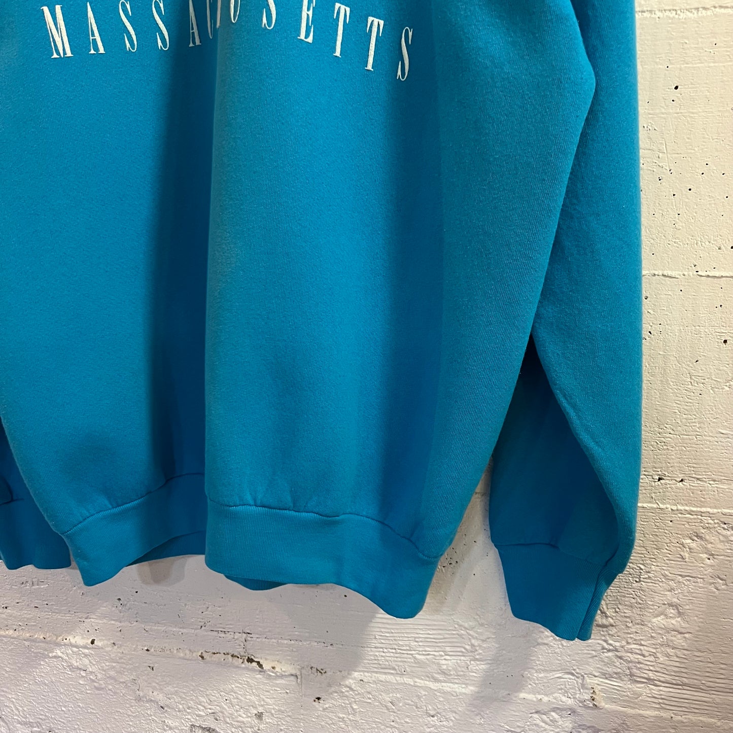 Vintage 90’s Boston Massachusetts Puff Print Raglan Sleeve Crewneck Sweatshirt - Size XL - Made In USA - Blue/White/Red