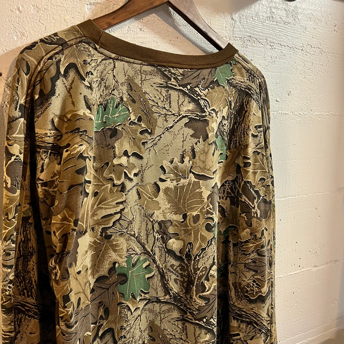 Vintage Advantage Realtree Camo Long Sleeve Boxy Single Stitch T-Shirt - Size Large - Earth Toned