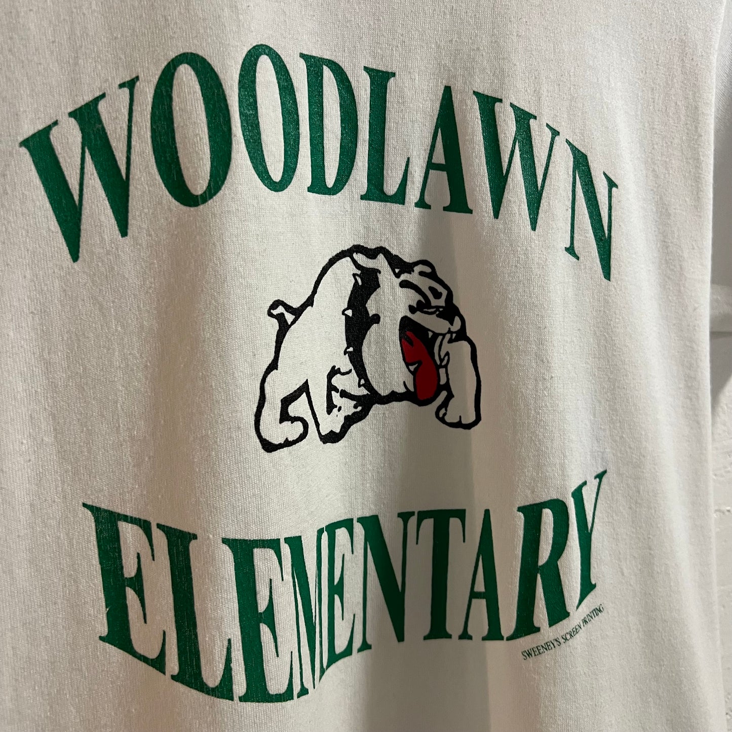 Vintage 90’s Woodlawn Elementary Single Stitch Baby T-Shirt - Size Youth Medium - Made In USA - White/Green/Black