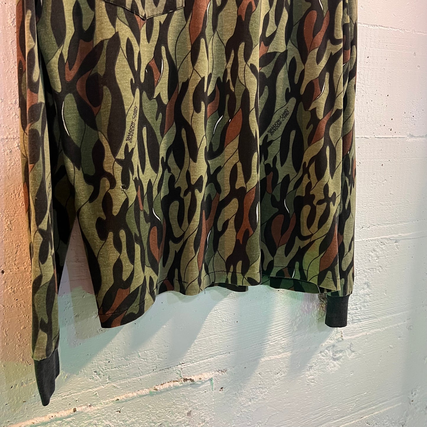 Vintage 1980's Shadow Camo By Jim Teeny Single Stitch Long Sleeve Pocket T-Shirt - Size XL - Made In USA