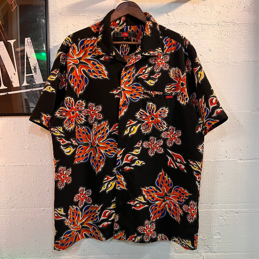 Vintage Rusty Tribal Floral Print Single Stitch Button Down Collard Shirt - Size XL - Made In USA