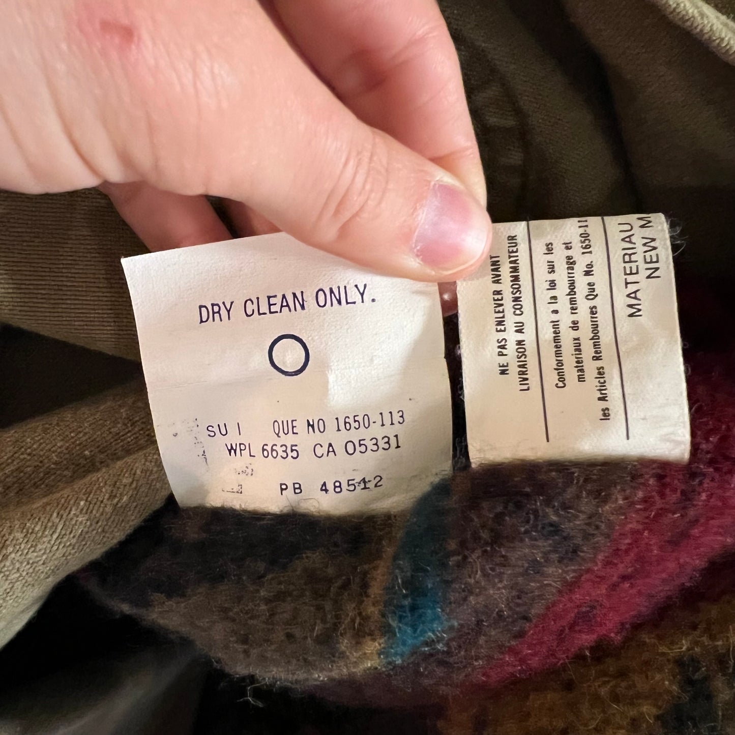 Vintage 90's Woolrich Aztec Lined Leather Collar Barn Coat - Size Large - Made In USA - Tan/Khaki