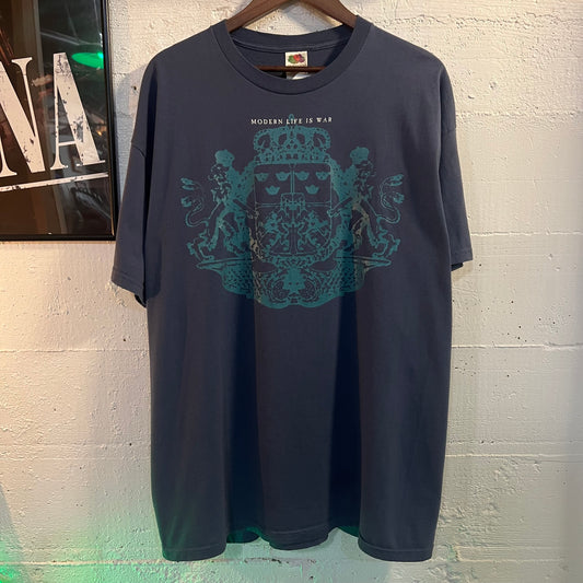 Vintage 2003 Modern Life Is War  ‘My Love My Way’ Crest Hardcore Punk T-Shirt - Size XXL - Light Navy Blue