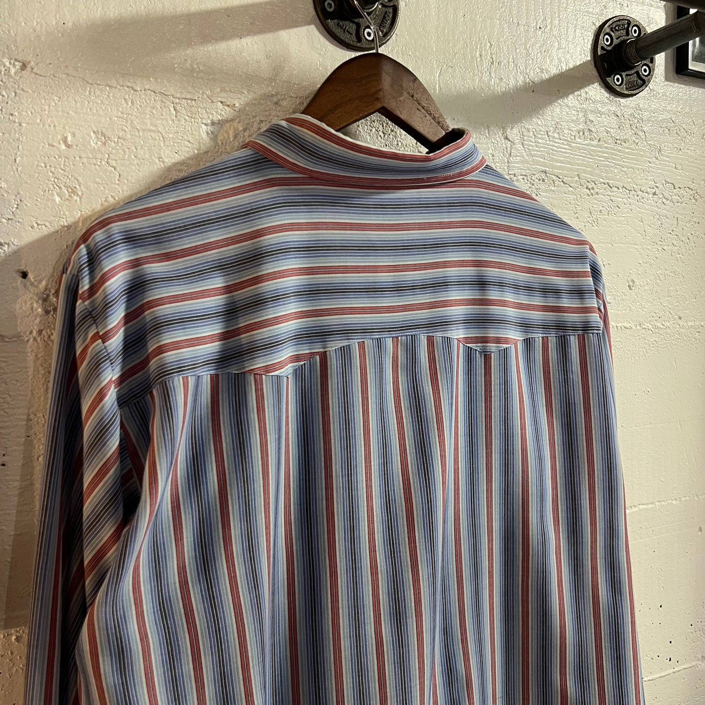 Vintage 80’s Levi’s Striped Pearl Snap Western Yoke Long Sleeve Cowboy Shirt - Size XL - Blue/Red/White/Black