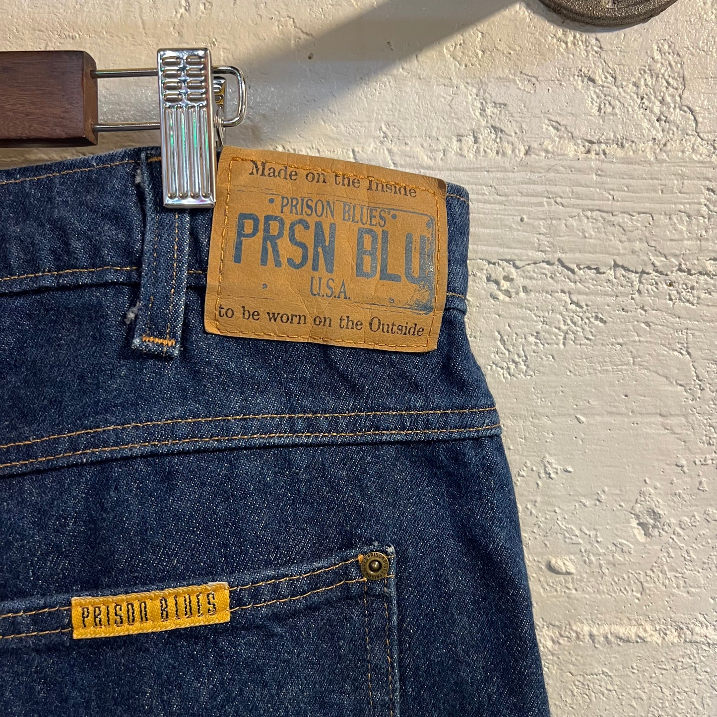 Vintage 90's Prison Blues Raw Denim Relaxed Fit Jean - Size 38" x 29" - Made In USA - Dark Raw Indigo