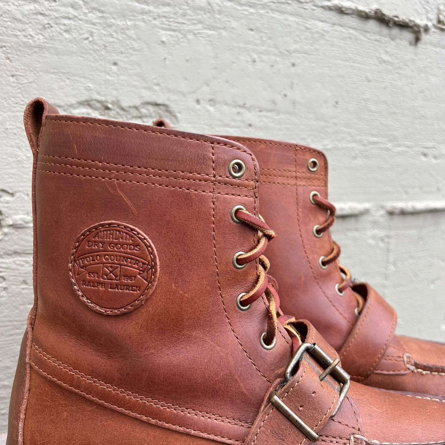 Vintage 90's Ralph Lauren Polo Country 'Ranger' Lace Up Leather Moc Toe Boots - Size 9M/10.5W - Brown Leather