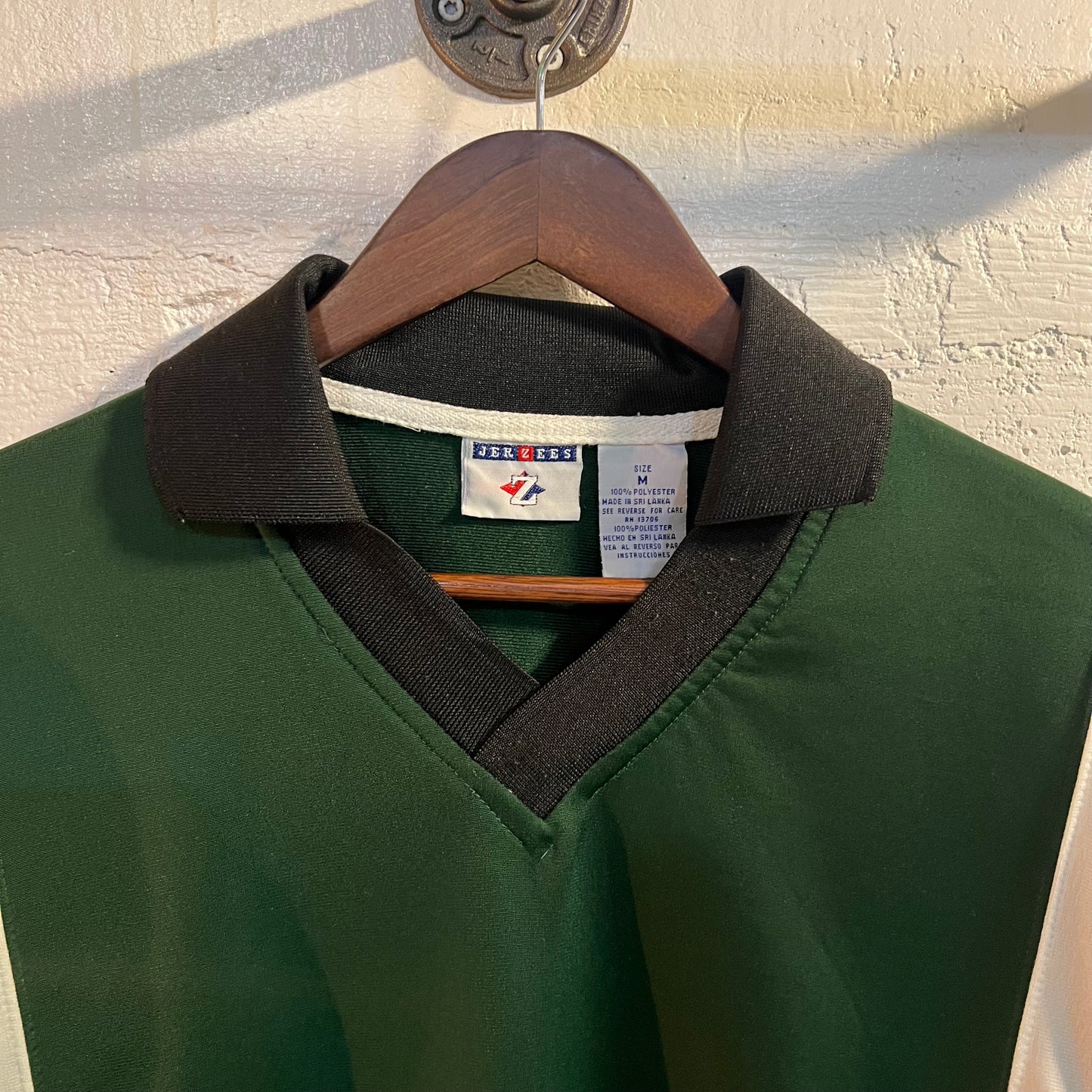 Vintage Jerzees Activewear Rugby Style Long Sleeve Jersey - Size Medium - Green/White/Black