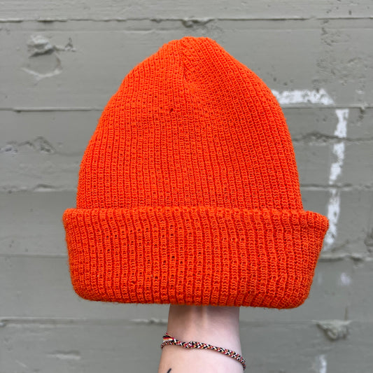 Vintage Burnt Orange Cuffed Watch Cap Beanie - O/S - Made In USA - Burnt Orange