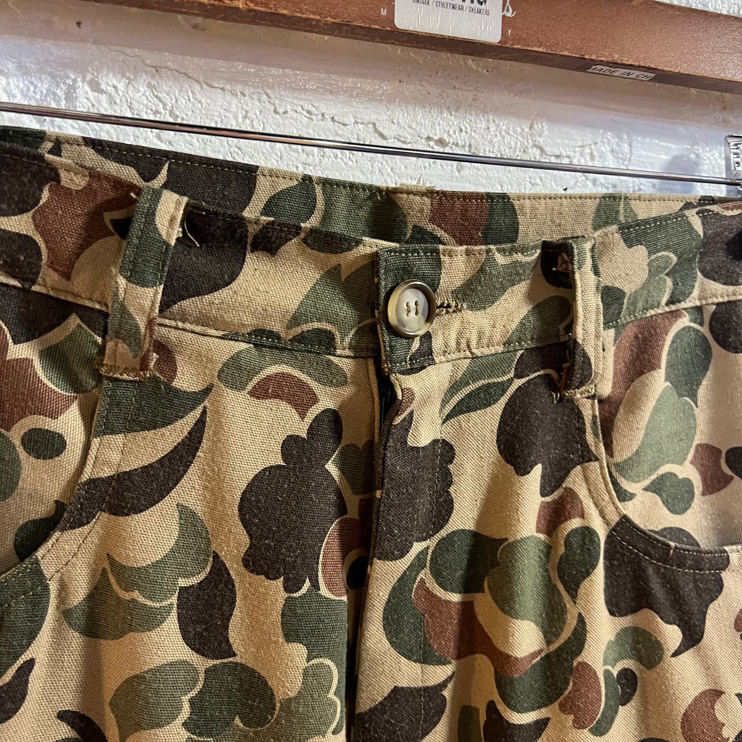 Vintage Duck Camo Cargo Hunting Field Pants - Size 30"/28" - Made In USA - Olive/Brown/Camo