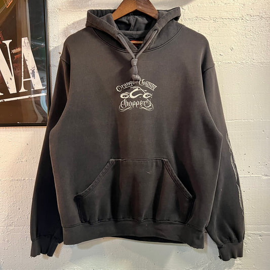 Vintage 2000's Distressed Orange County Choppers (OCC) Pullover Hoodie - Size Medium - Faded Black