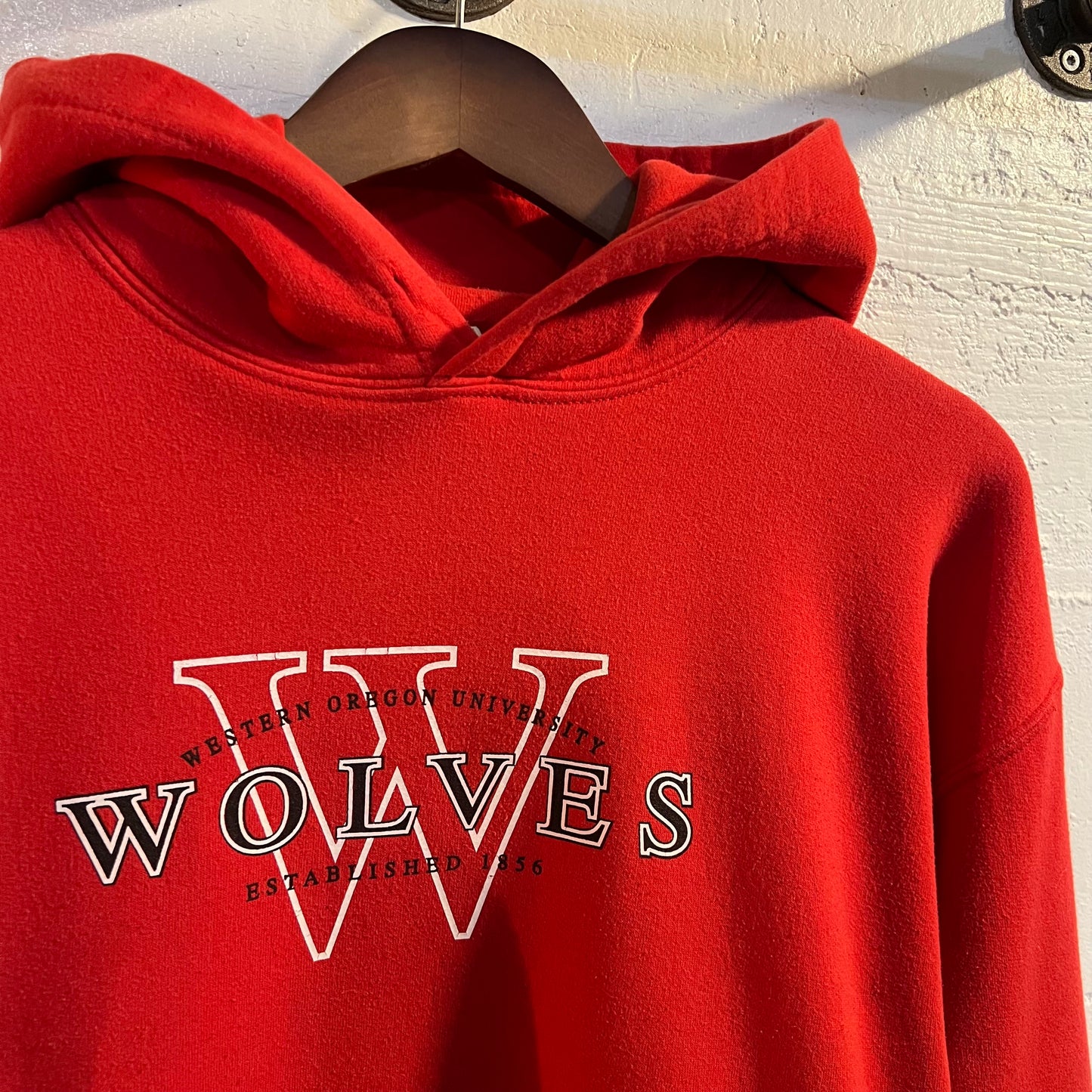 Vintage Western Oregon University Wolves Hoodie Sweatshirt - Size Medium - Red