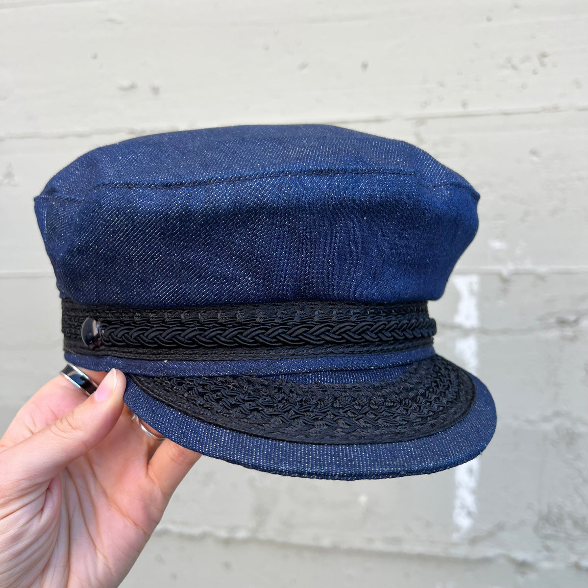 True Vintage 1960's Denim Greek Fisherman Cap - Medium - Union Made In USA - Dark Indigo