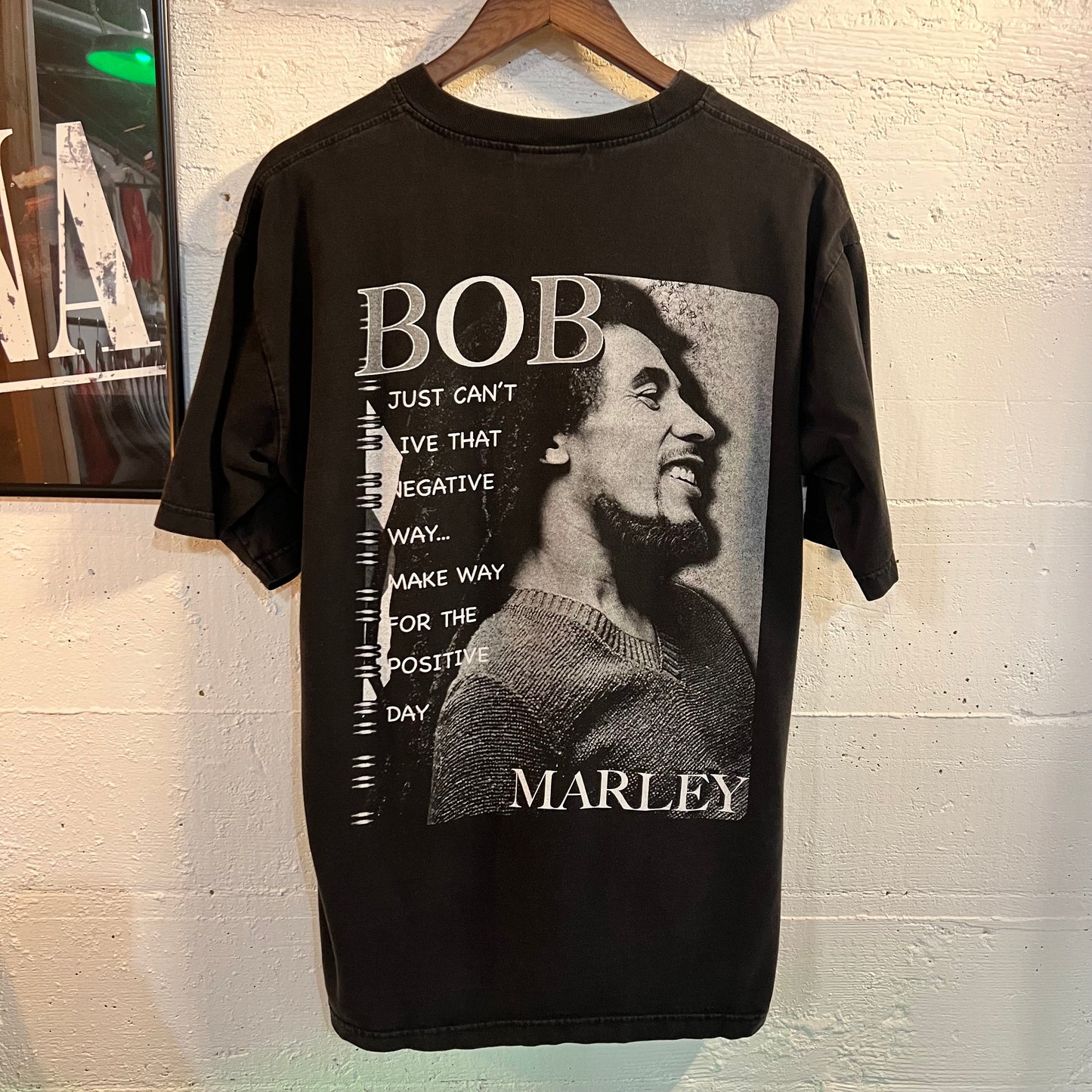 Vintage Zion Bob Marley Graphic Lyric T-Shirt - Size Large - Black/White/Multicolor