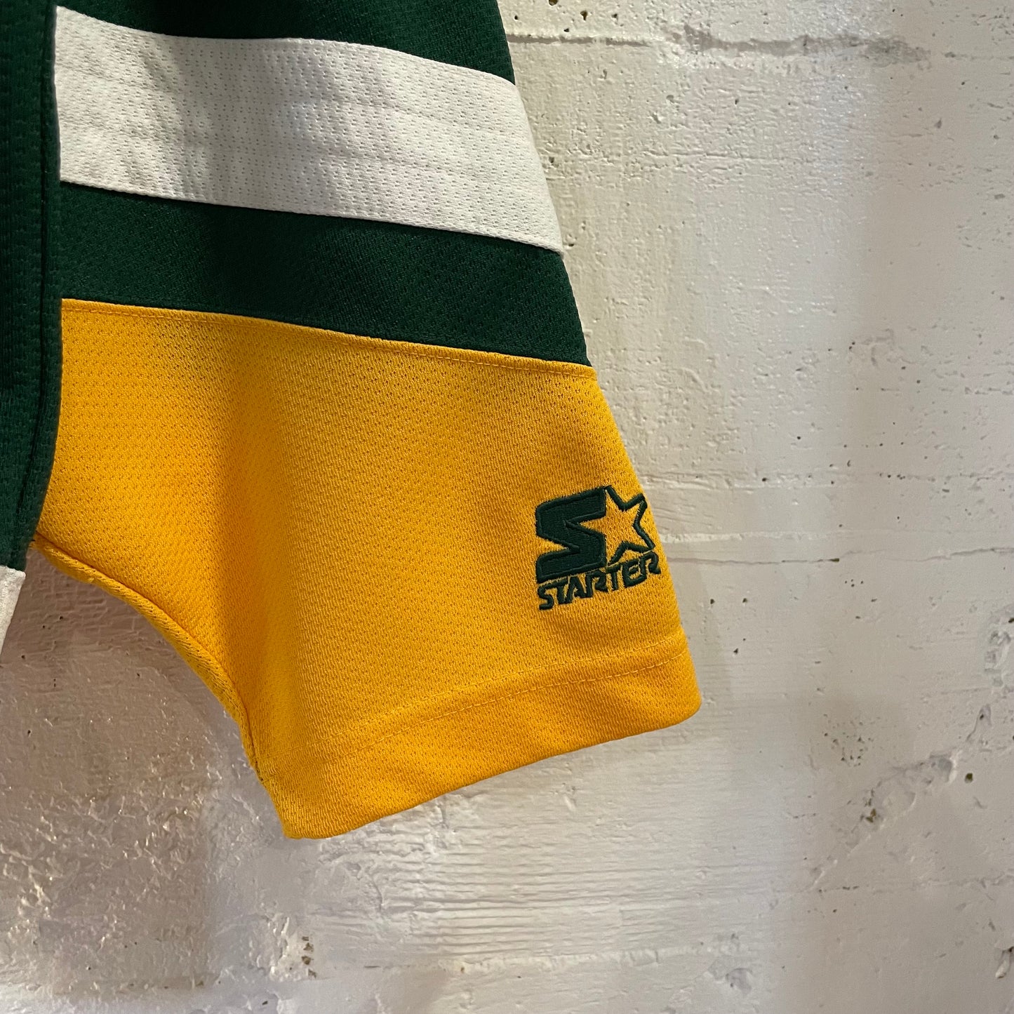 Vintage Embroidered Starter  Green Bay Packers Hockey Style Mesh Jersey - Size Large - Green/Yellow/White