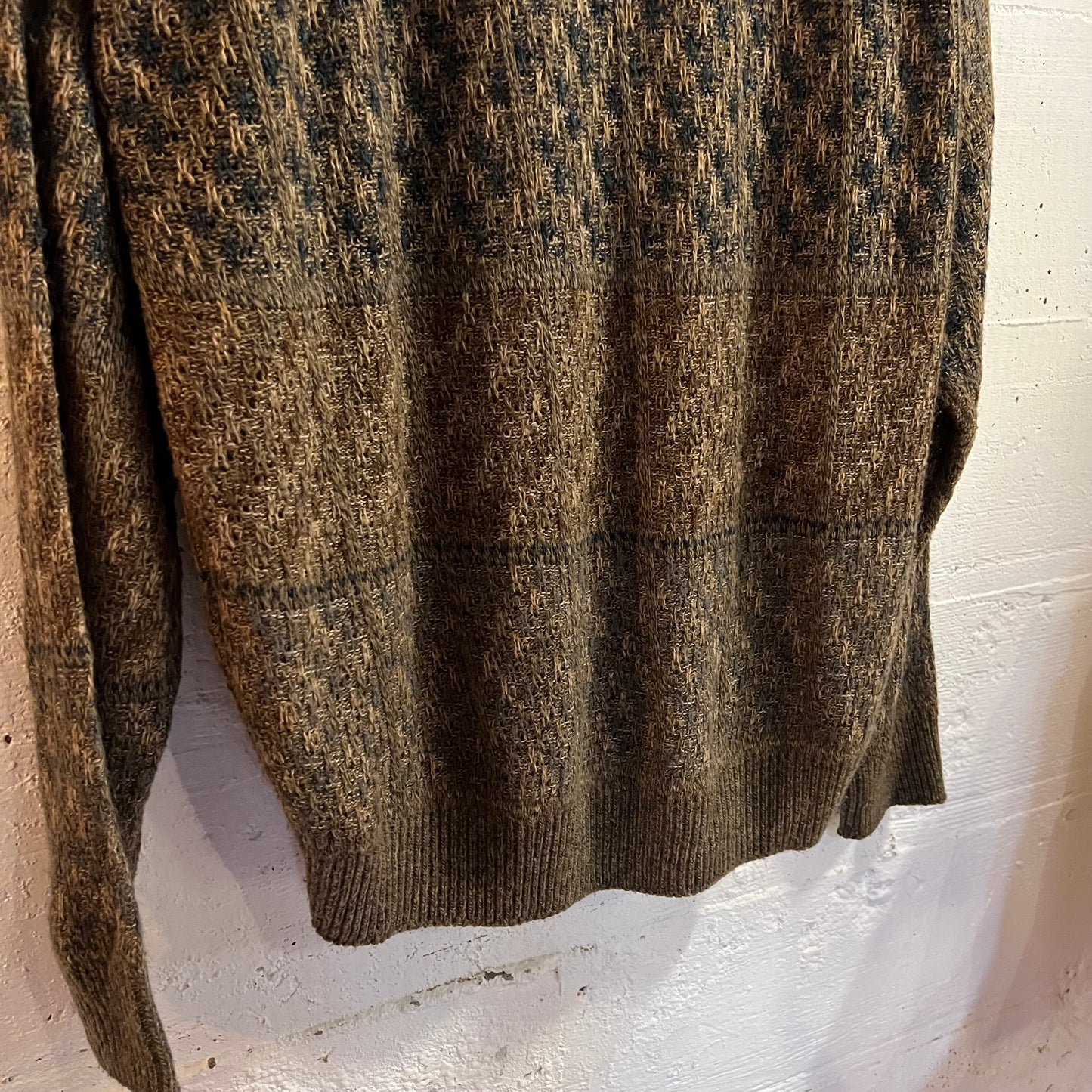 Vintage 90’s Towncraft Jacquard Knit Basket Weaved Stitched Sweater - Size Large - Brown/Earth Toned