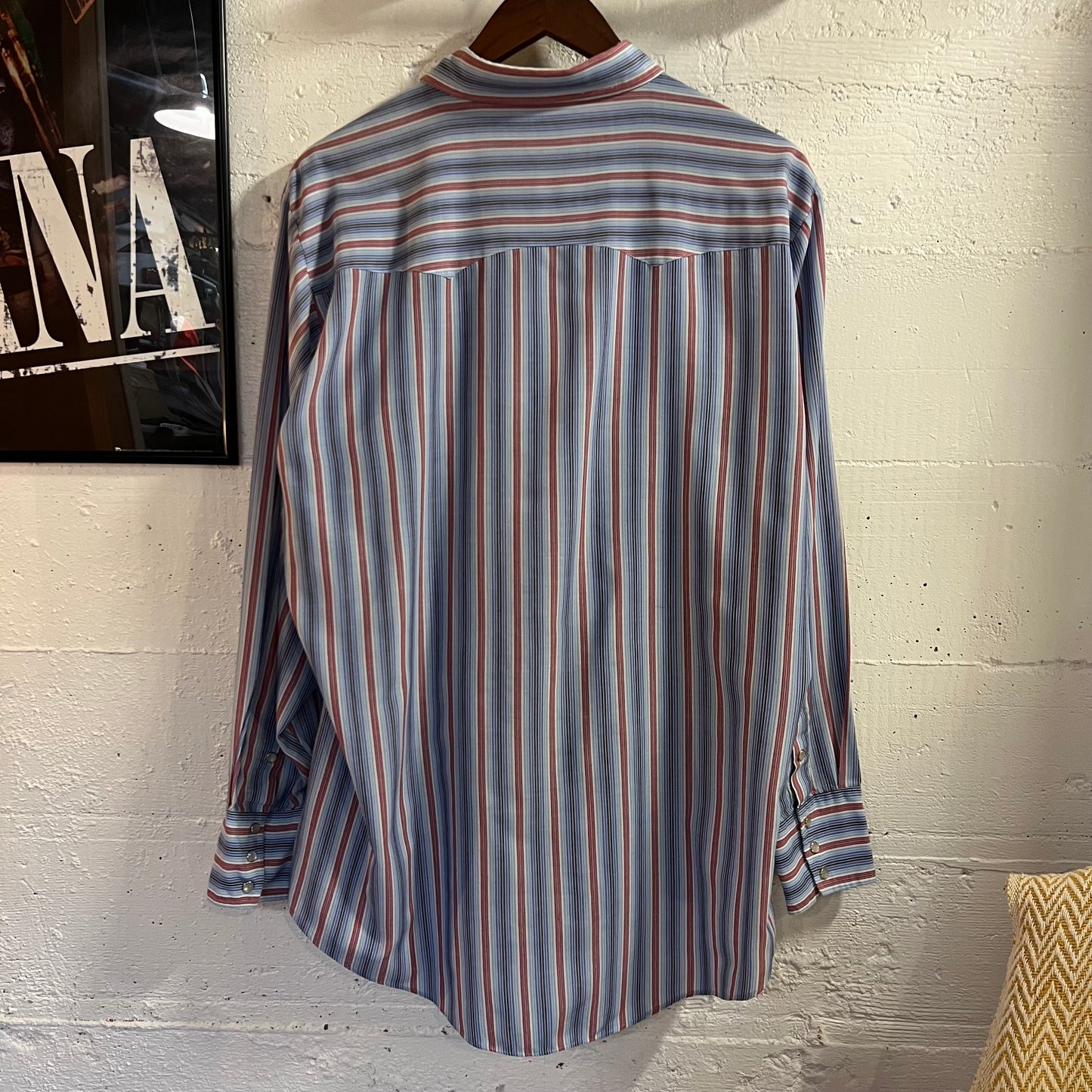 Vintage 80’s Levi’s Striped Pearl Snap Western Yoke Long Sleeve Cowboy Shirt - Size XL - Blue/Red/White/Black