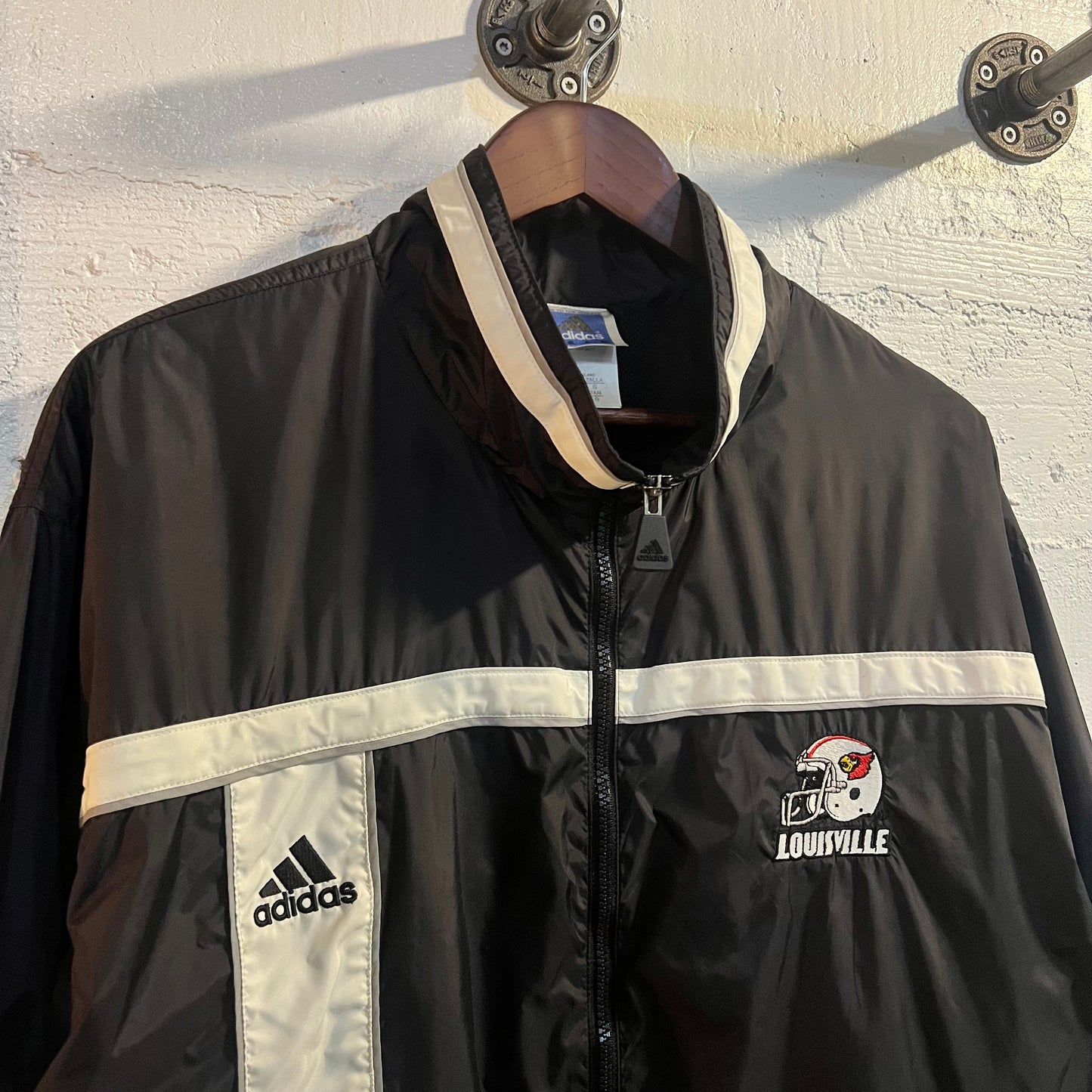 Vintage Adidas Louisville Cardinals Full Zip Windbreaker Jacket - Size Large - Black/White