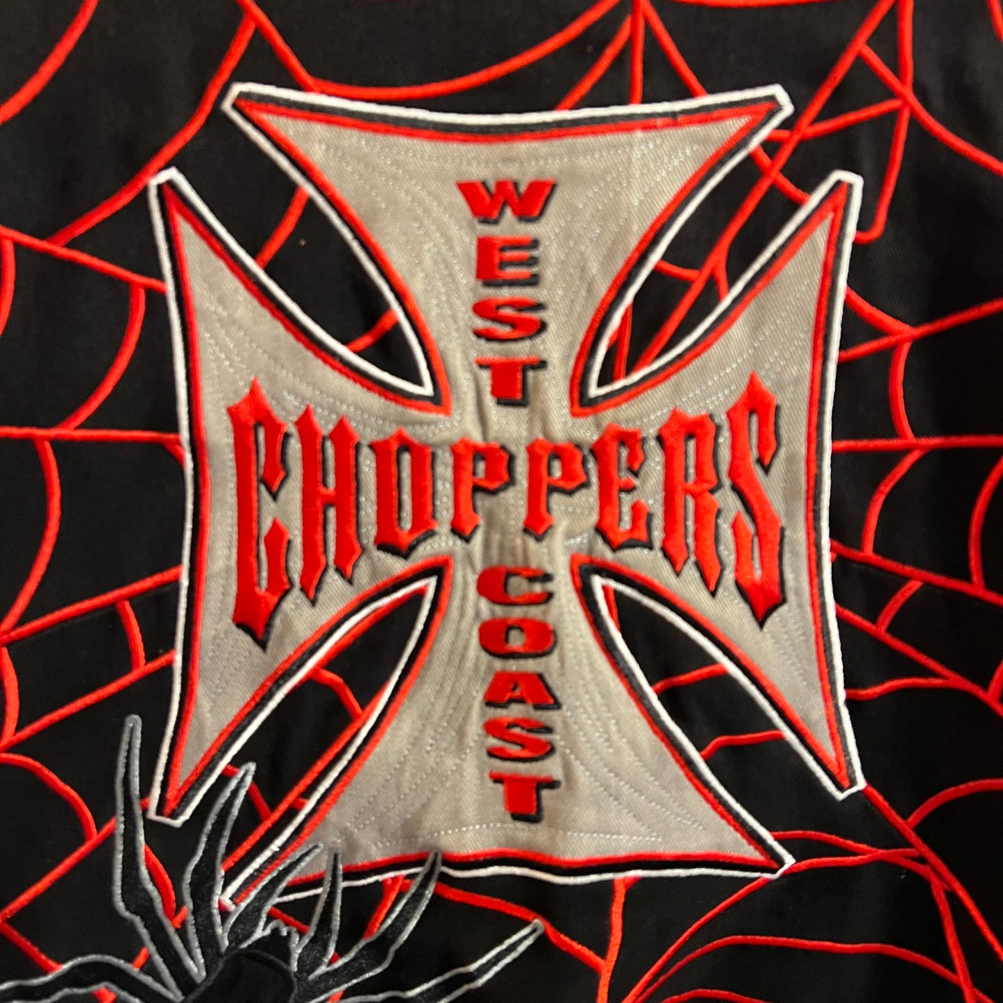 Vintage West Coast Choppers Mac Tools Embroidered Spider Web Racing Jacket - Size Medium - Black/Red/Gray