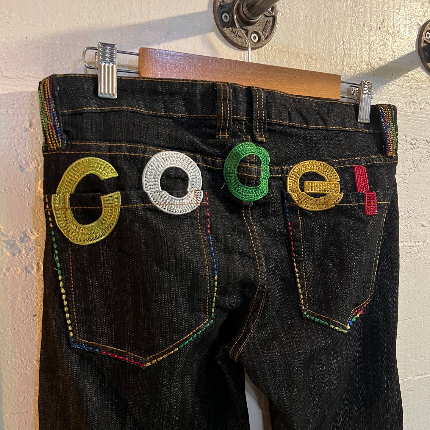 Vintage Y2K Coogi Embroidered Dark Wash Slim Fit Denim Jeans - Size 32"x 35" - Dark Raw Indigo/Multi