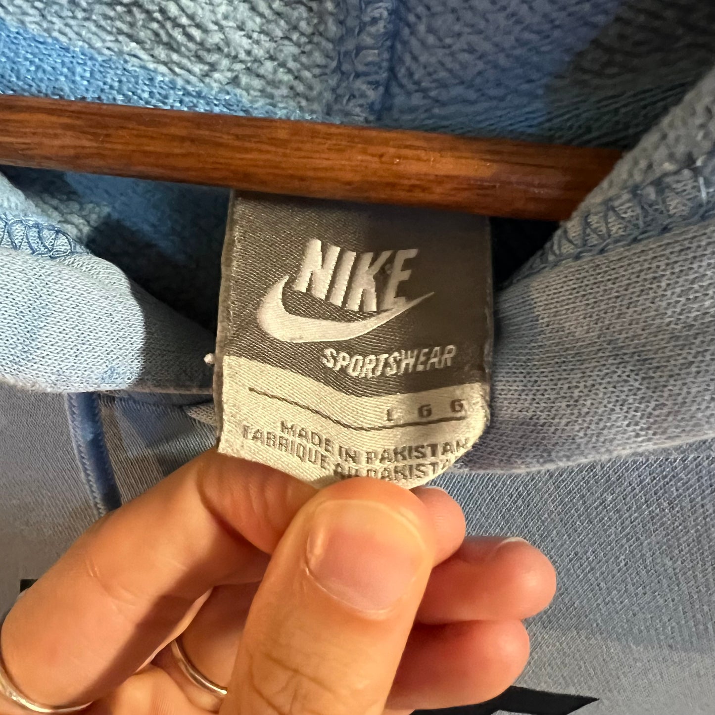 Vintage 2000's Nike Air Swoosh Raglan Sleeve Hooded Sweatshirt - Size Large - Carolina Blue