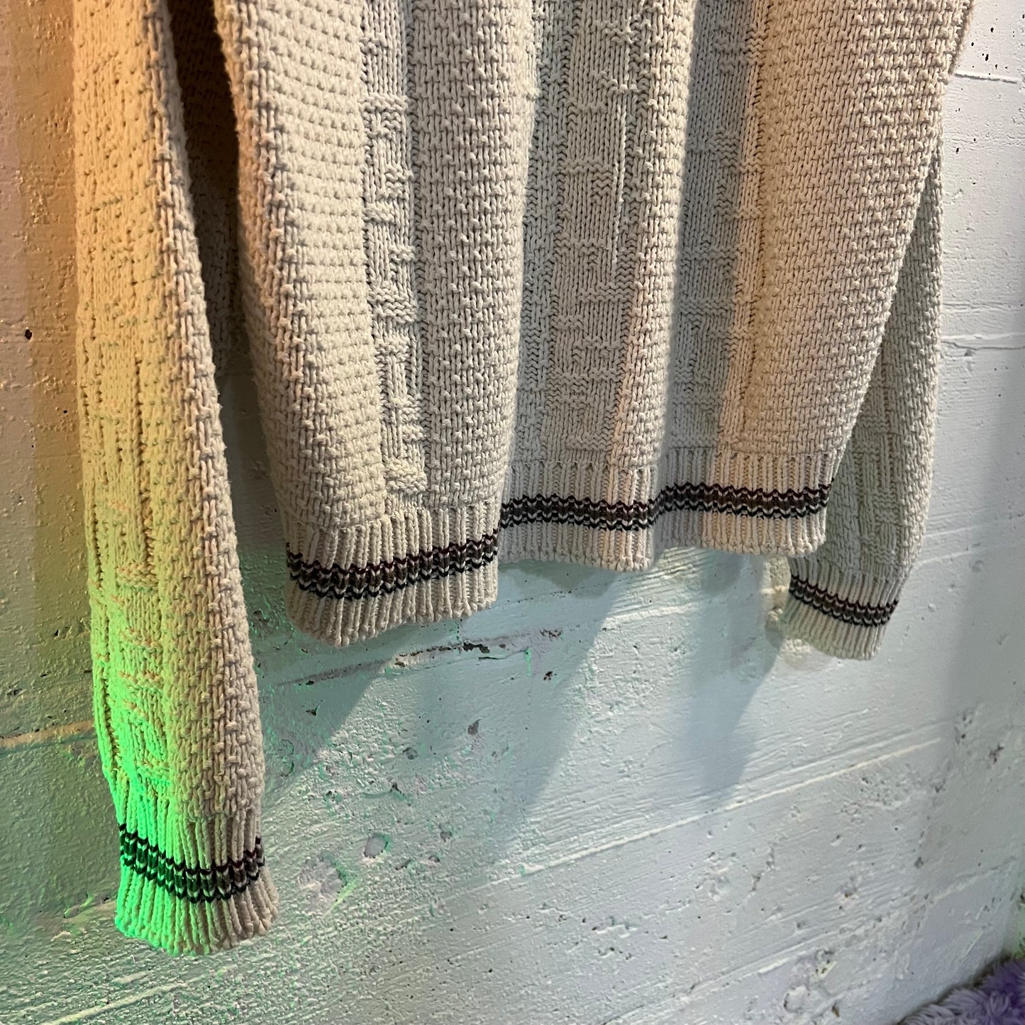 Vintage 90's Croft & Barrow Heavy Knit Cotton Duck Sweater - Size XL - Made In USA - Cream/Maroon/Teal