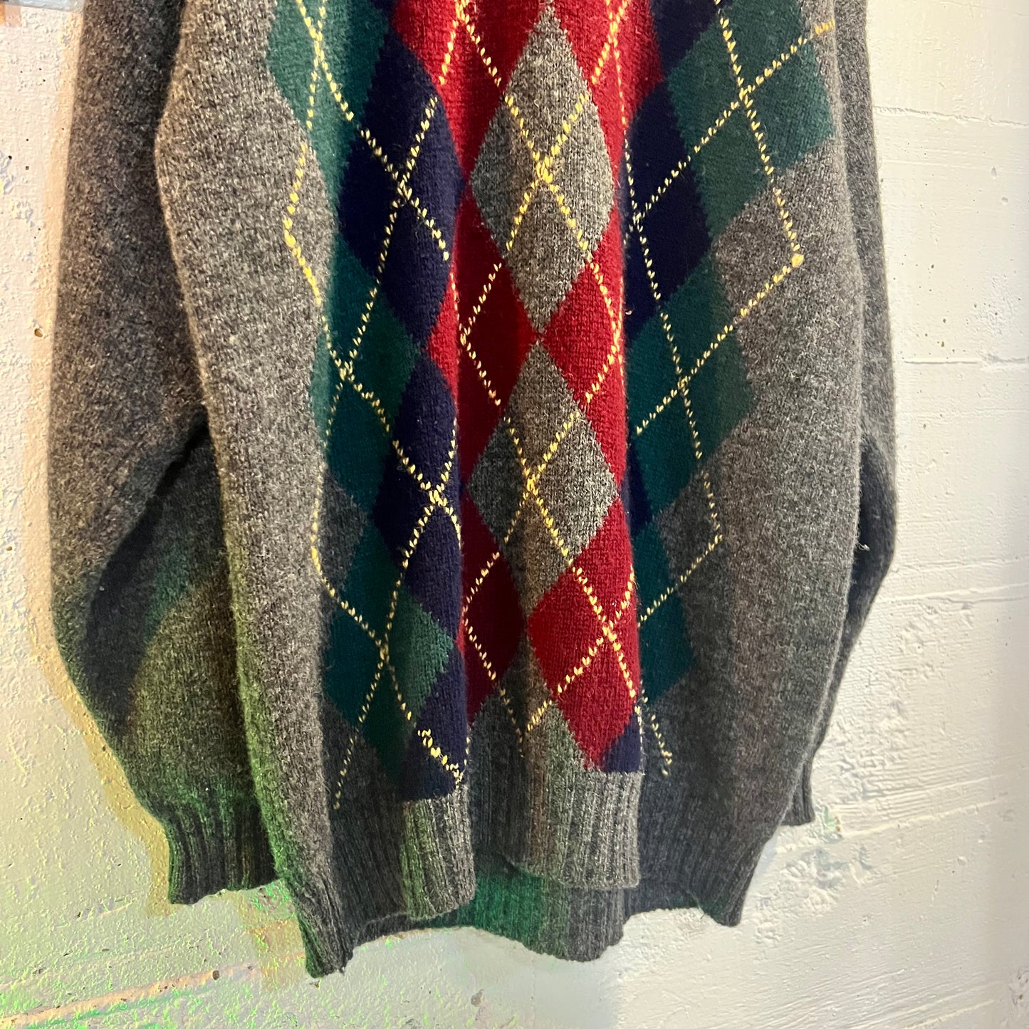 Vintage 90's Columbia Reid Argyle Knit Wool Sweater - Size XL - Made In Scotland