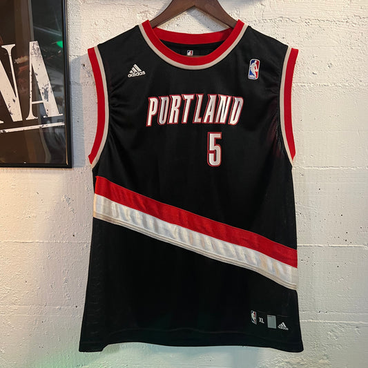 2000’s Adidas Portland Trailblazers ‘Fernandez #5’ Mesh Basketball Jersey - Size Youth XL - Black/Red/White